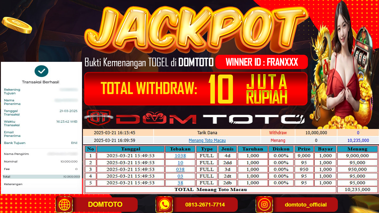 JACKPOT TOGEL TOTOMACAU 21 MARET 2025